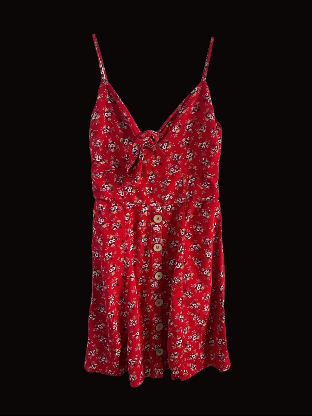 UNKNOWN Dainty Floral Red Mini Dress SIZE EXTRA SMALL XS Spaghetti Strap Fx Tie